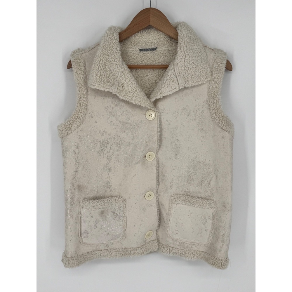 Three Hearts Woman's Fleece Lined Vest Size Medium Lightweight White Button L3